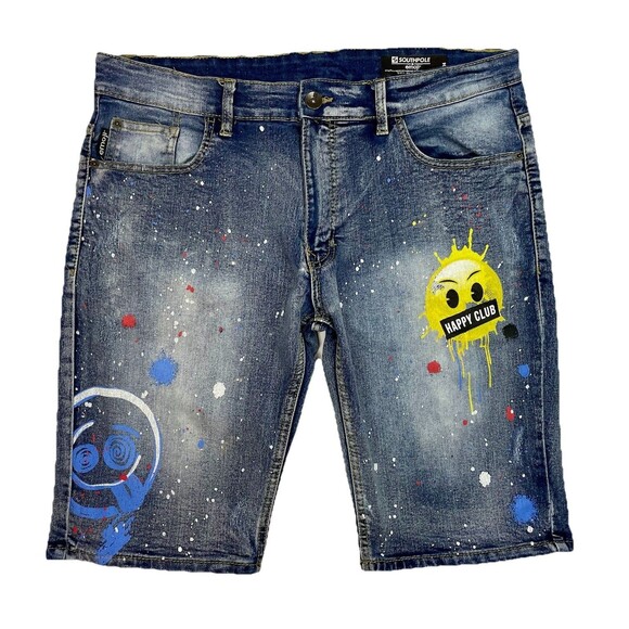 COPY - Southpole Mens 36 Denim Shorts Emoji Distressed Skater Grunge Streetwear… - Picture 1 of 11